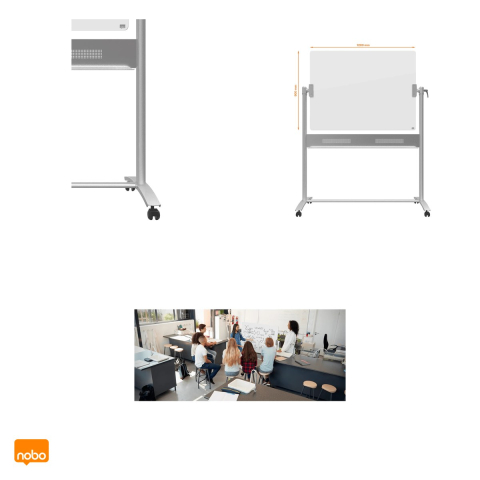 Whiteboard magnetic mobil din sticla Nobo Diamond, 2 fete cu pivot orizontal, cu roti, instrument de scris si magneti inclusi, 90x120 cm, alb [4]