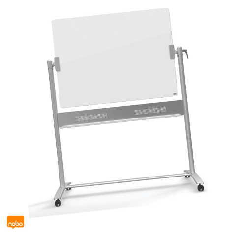 Birotica papetarie - Whiteboard magnetic mobil din sticla Nobo Diamond, 2 fete cu pivot orizontal, cu roti, instrument de scris si magneti inclusi, 90x120 cm, alb