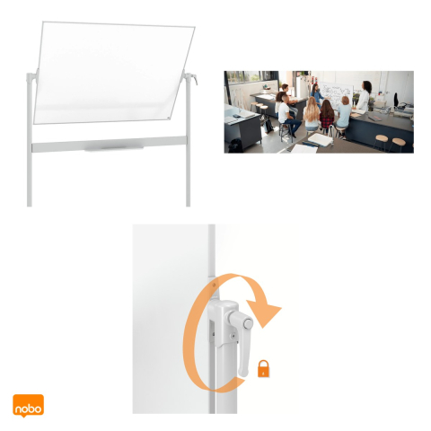 Whiteboard magnetic mobil Nobo Nano Clean, 2 fete cu pivot orizontal, cu roti, suprafata din otel, marker inclus, 90x120 cm, alb [4]