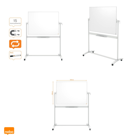 Whiteboard magnetic mobil Nobo Nano Clean, 2 fete cu pivot orizontal, cu roti, suprafata din otel, marker inclus, 90x120 cm, alb [3]