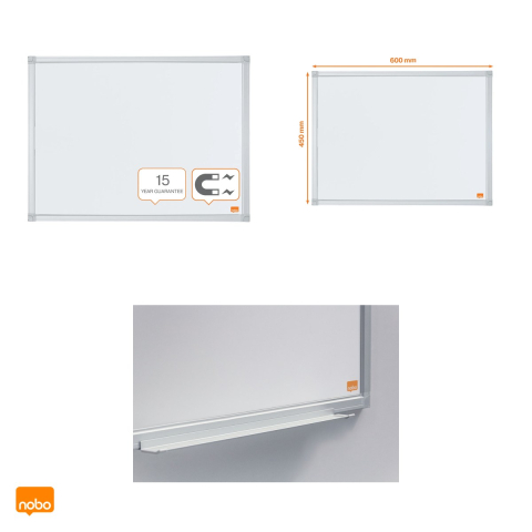 Whiteboard magnetic Nobo Essentials, suprafata din otel, rama din aluminiu de 12 mm, tavita pentru accesorii, 60x45 cm, alb [3]