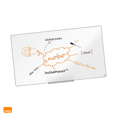 Table de conferinta - Whiteboard magnetic Nobo Impression Pro Widescreen 55 inch, otel lacuit, montaj ascuns InvisaMount, tavita si marker incluse, 1220x690 mm, alb
