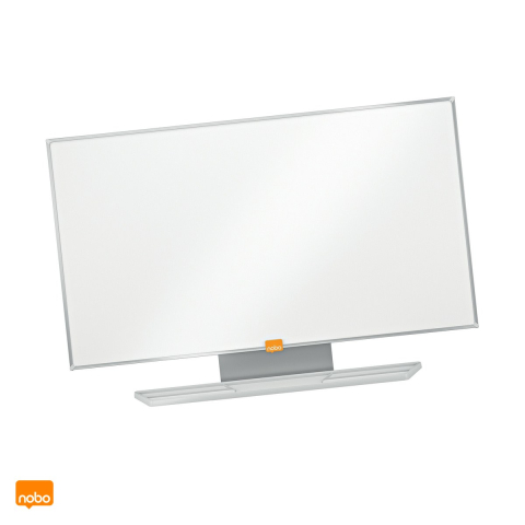 Table de conferinta - Whiteboard magnetic Nobo Nano Clean Widescreen 32 inch, suprafata din otel, montaj ascuns InvisaMount, tavita si marker incluse, 721x411 mm, alb