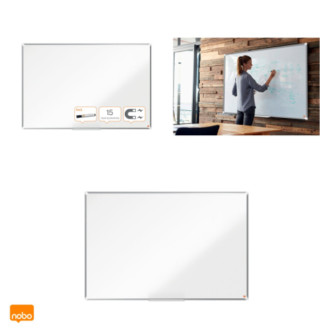 Whiteboard magnetic Nobo Premium Plus, otel lacuit, rama din aluminiu, montare prin colturi, tavita si marker incluse, 100x150 cm, alb [3]