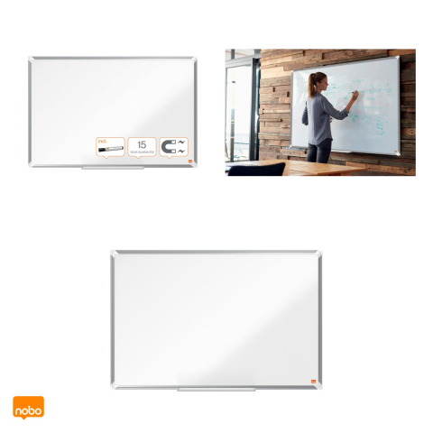 Whiteboard magnetic Nobo Premium Plus, otel lacuit, rama din aluminiu, montare prin colturi, tavita si marker incluse, 60x90 cm, alb [3]
