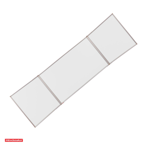 Table de conferinta - Whiteboard magnetic triptic Memoboards, rama din aluminiu anodizat, 3 tavite, central 90x120 cm, aripi laterale 90x60 cm, alb