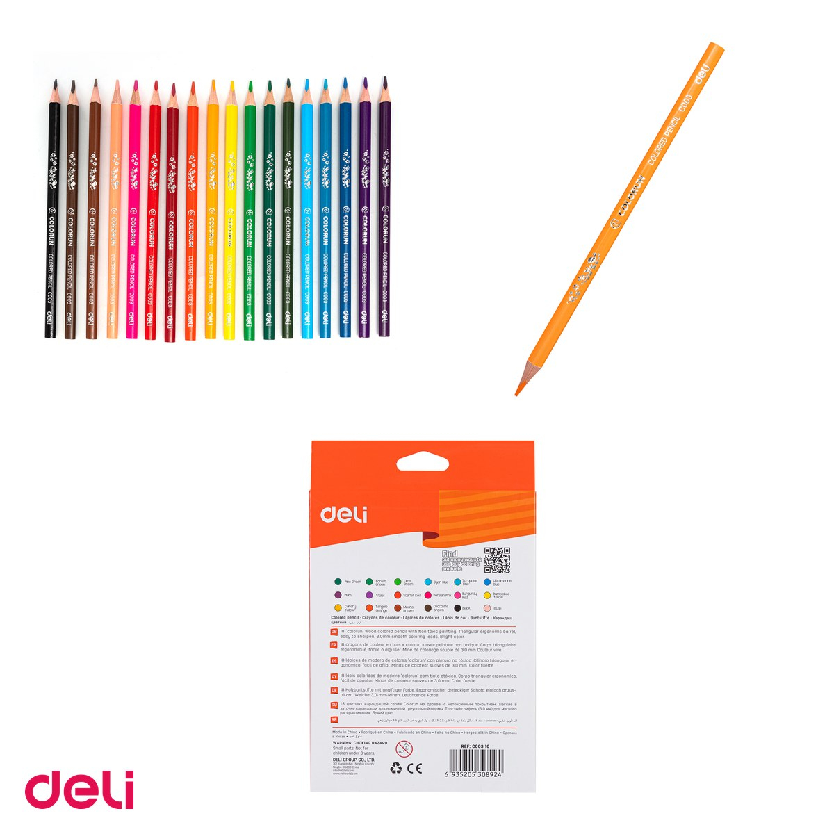 Creion colorat Deli, cu varf triunghiulare, creioane 18 culori colorun [4]