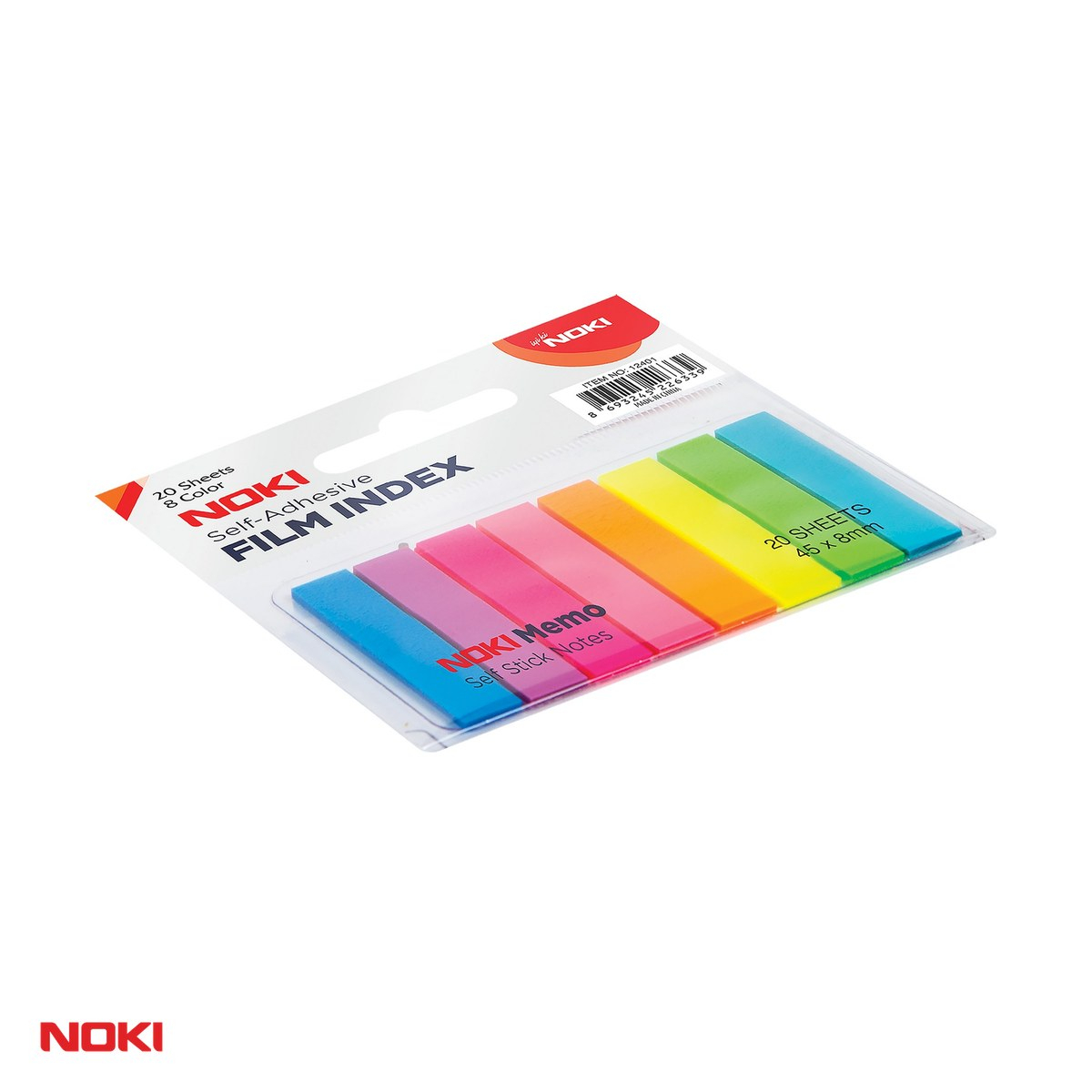 Index autoadeziv NOKI din plastic semitransparent, 8x45 mm, 8 culori cu 20 file, multicolor [1]