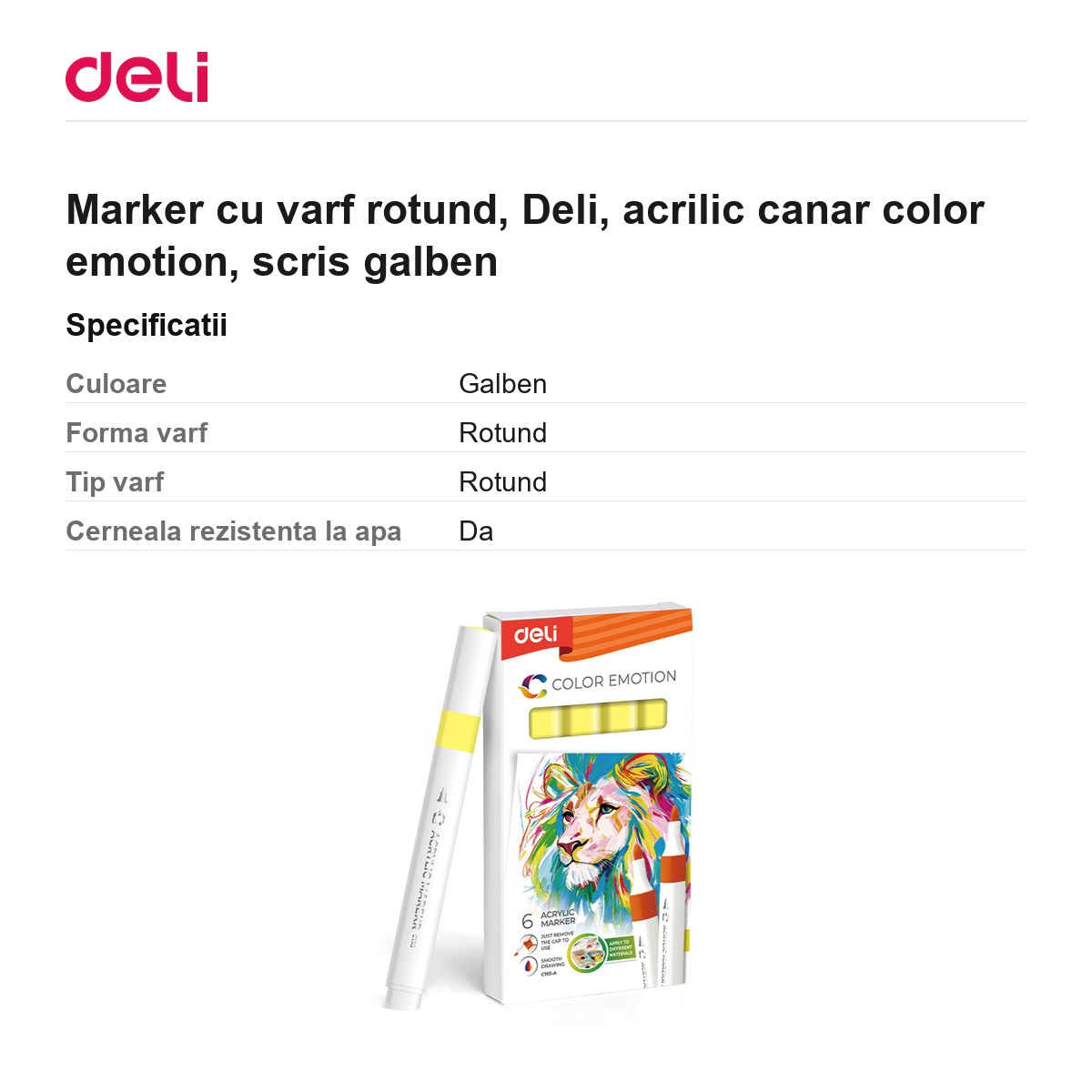 Marker cu varf rotund, Deli, acrilic canar color emotion, scris galben [3]