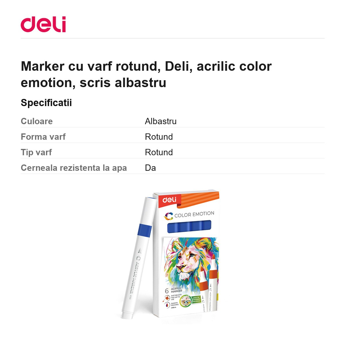 Marker cu varf rotund, Deli, acrilic color emotion, scris albastru [3]