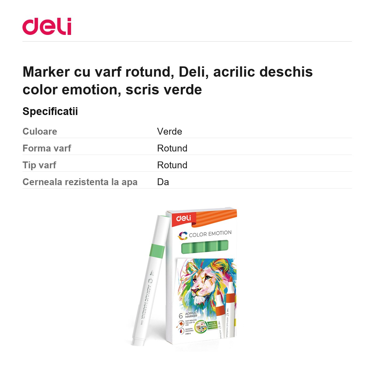 Marker cu varf rotund, Deli, acrilic deschis color emotion, scris verde [3]