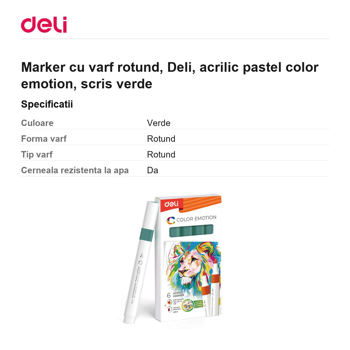 Marker cu varf rotund, Deli, acrilic pastel color emotion, scris verde [3]
