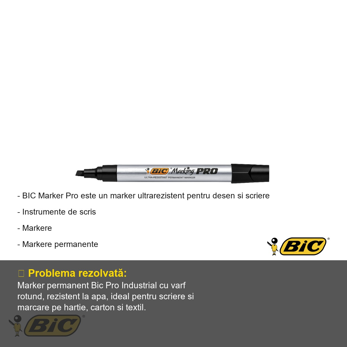 Marker permanent negru Bic Pro Industrial, varf rotund, rezistent la apa, pentru scriere si marcare [2]