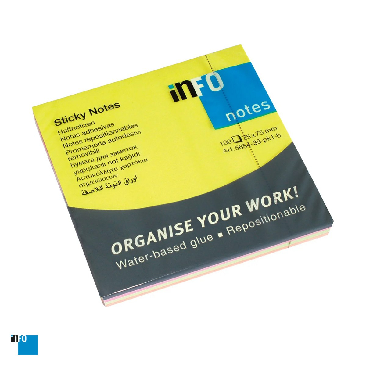 Notes adeziv inFO, 75x75 mm, 100 file, 4 culori neon, multicolor [1]