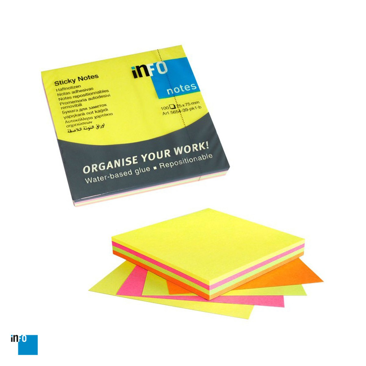 Notes adeziv inFO, 75x75 mm, 100 file, 4 culori neon, multicolor [4]