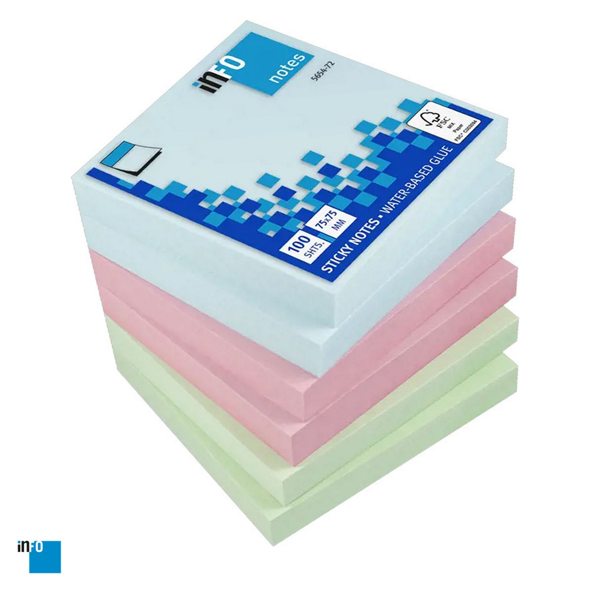 Notes adeziv inFO, 75x75 mm, 100 file, pastel asortat, multicolor [1]