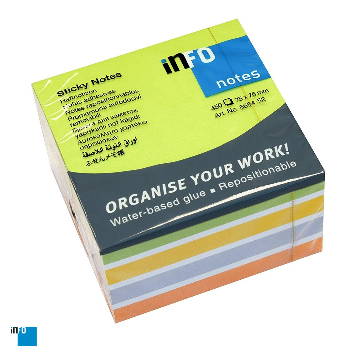 Notes adeziv inFO, 75x75 mm, 450 file, mov, portocaliu, galben si alb, multicolor [1]