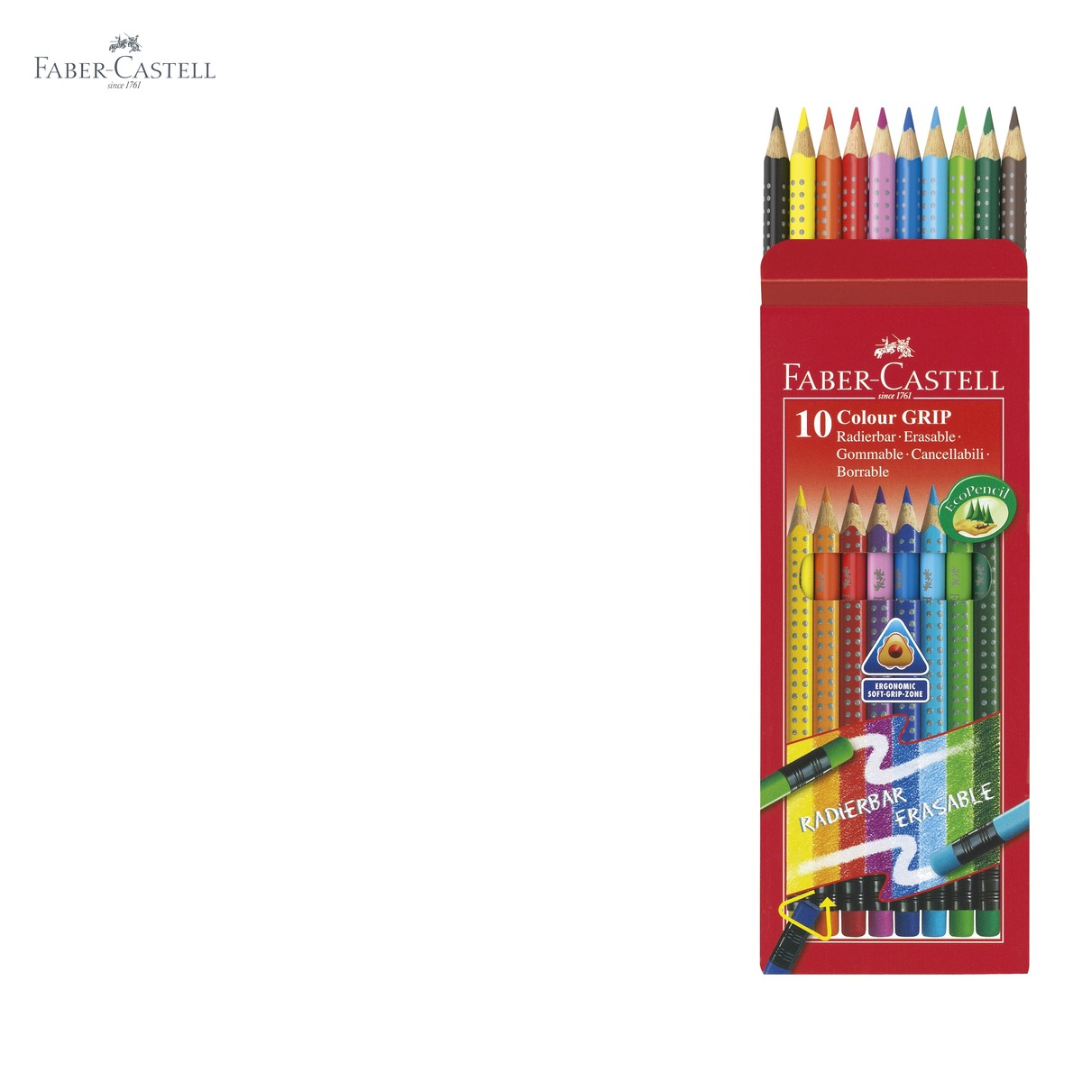 Creioane colorate Faber-Castell Grip 2001 set 10 culori cu radiera, forma ergonomica triunghiulara [5]