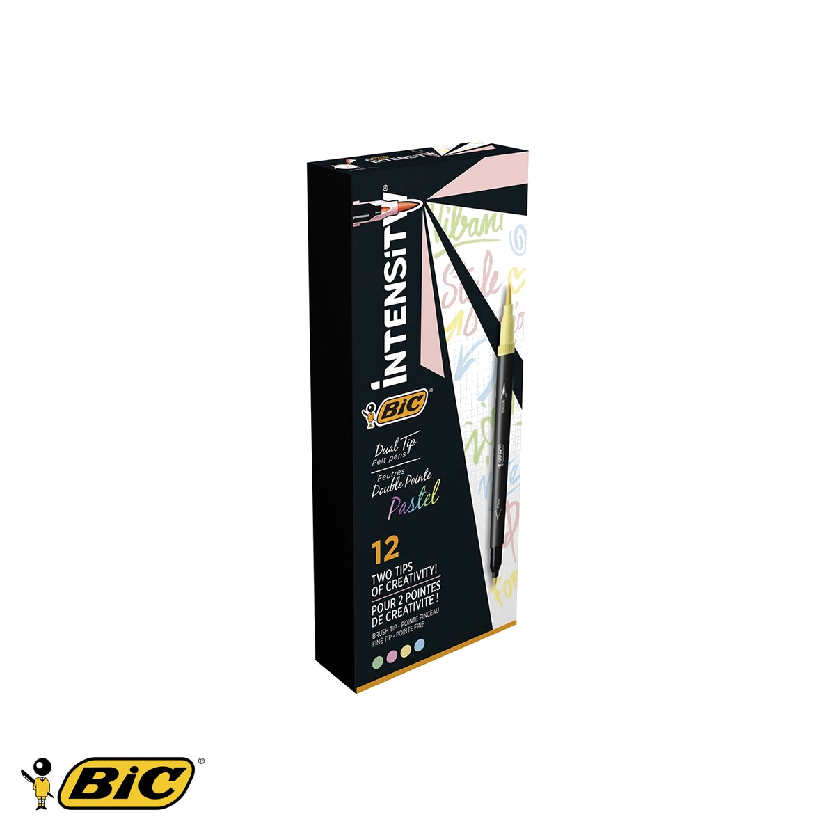 Set 12 carioci Bic Intensity Pastel, varf dublu pensula si subtire, culori pastel pentru colorat si desen [1]