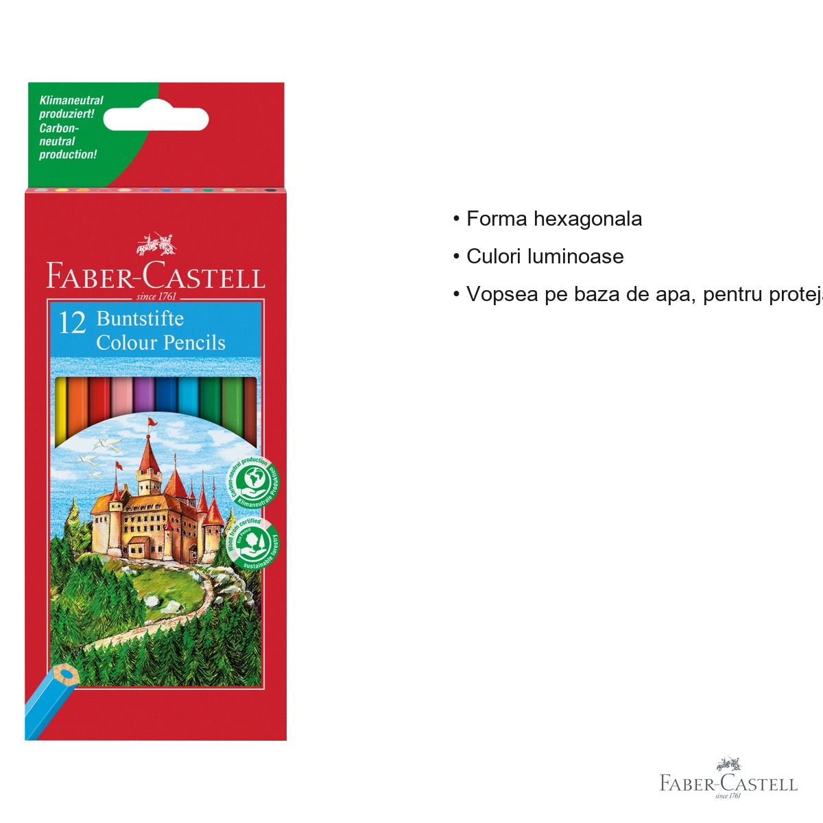 Set 12 creioane colorate hexagonale Faber-Castell, culori stralucitoare, pentru copii si scoala [5]