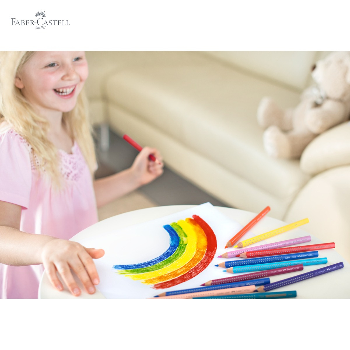 Set 12 creioane colorate Jumbo Grip Faber-Castell, forma triunghiulara ergonomica, solubile in apa, pentru copii mici [5]