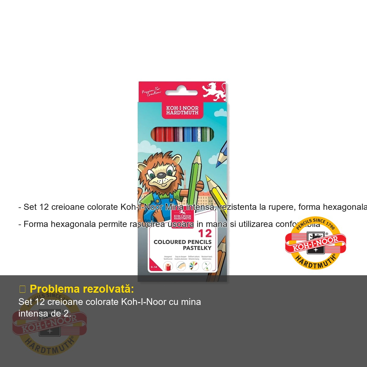 Set 12 creioane colorate Koh-I-Noor, mina 2.8mm, forma hexagonala, pentru desen si colorat [2]