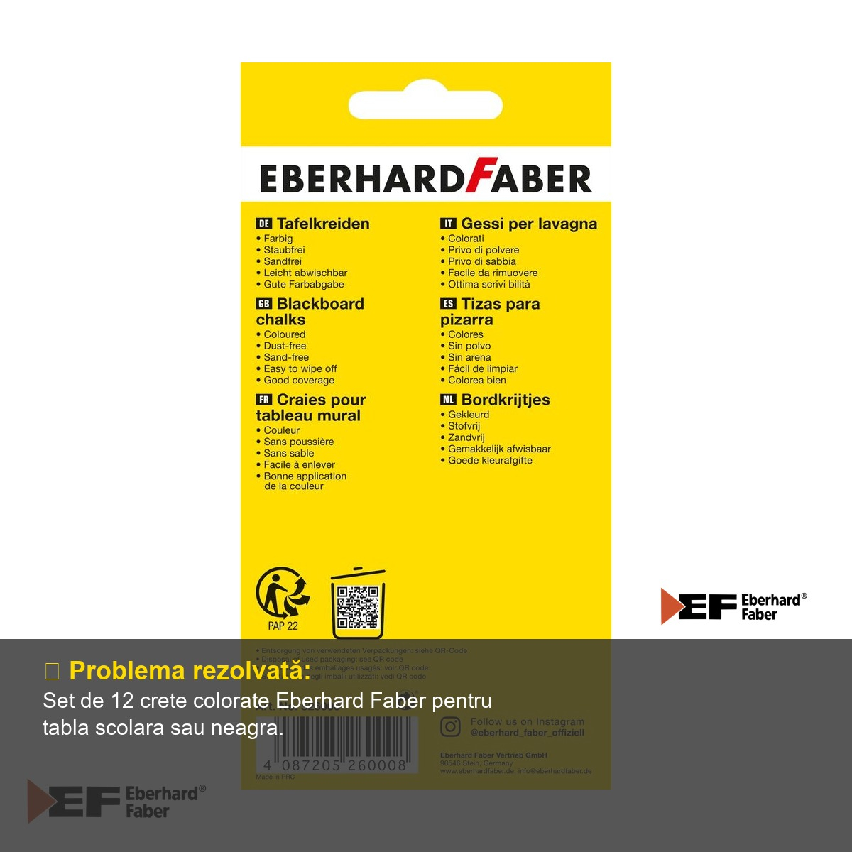 Set 12 crete colorate Eberhard Faber, cu invelis protector de hartie, pentru tabla scolara si neagra [4]