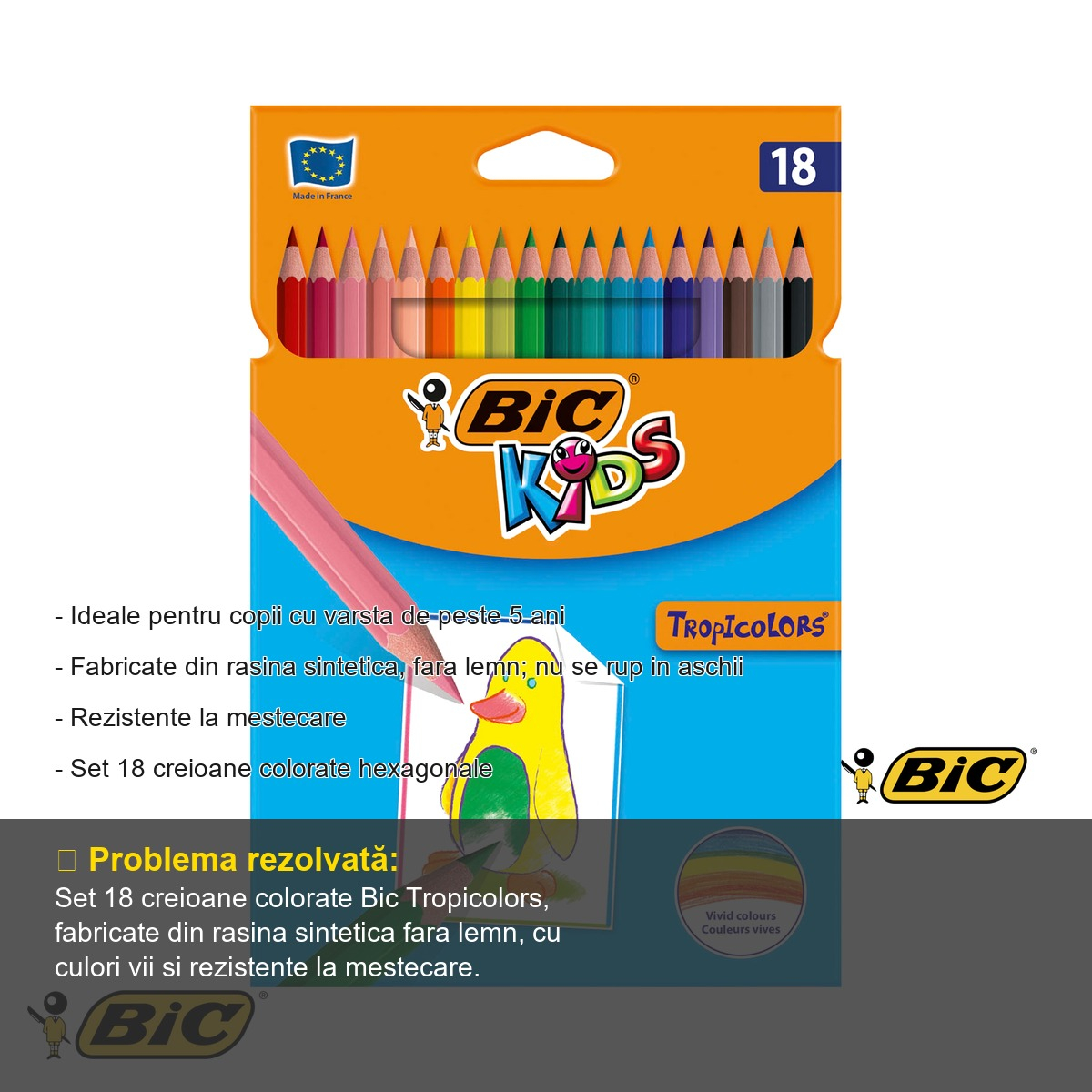 Set 18 creioane colorate Bic Tropicolors, hexagonale, fara lemn, pentru copii [2]