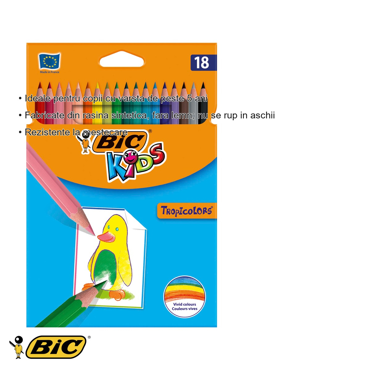 Set 18 creioane colorate Bic Tropicolors, hexagonale, fara lemn, pentru copii [3]