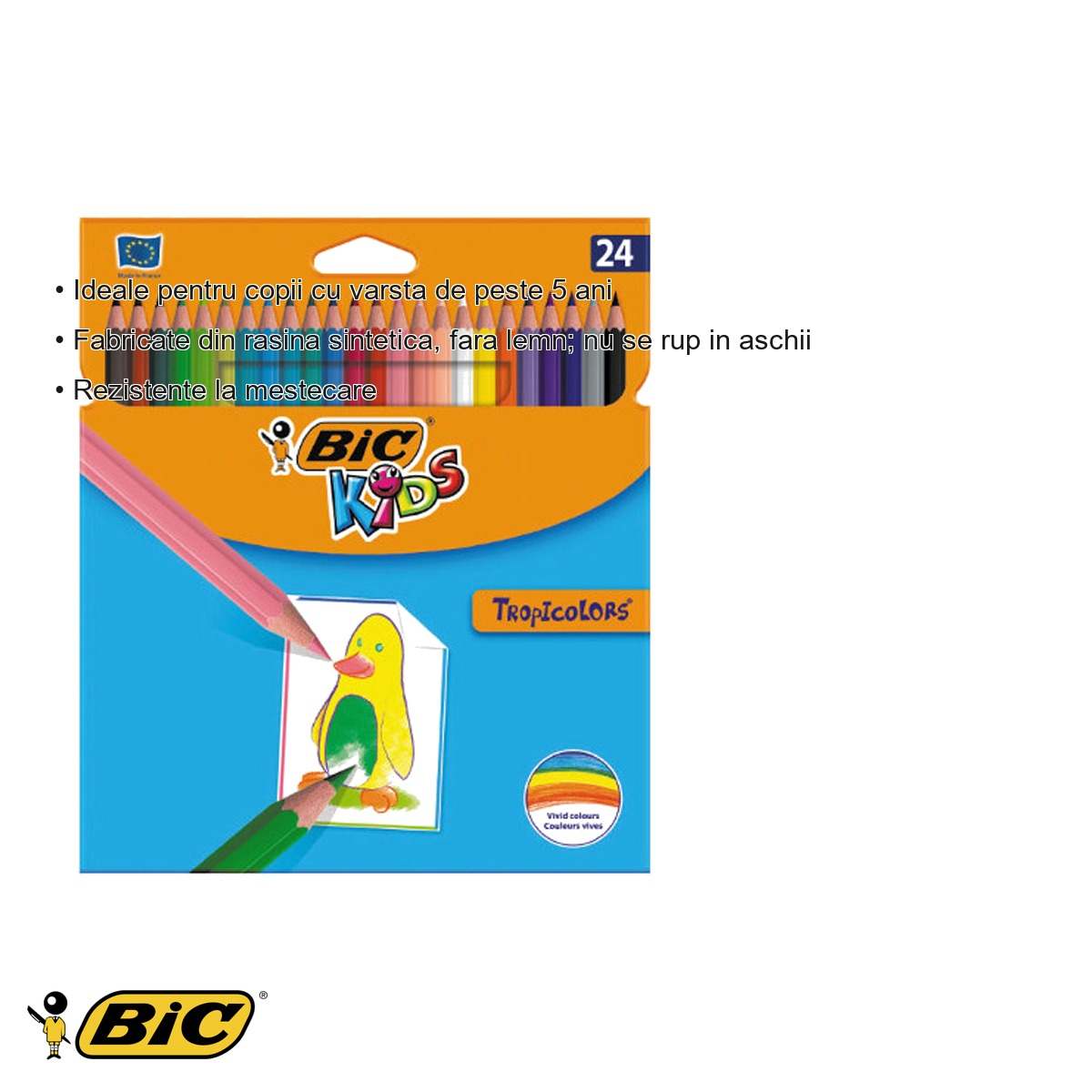 Set 24 creioane colorate Bic Tropicolors, hexagonale, din rasina sintetica, pentru copii [3]