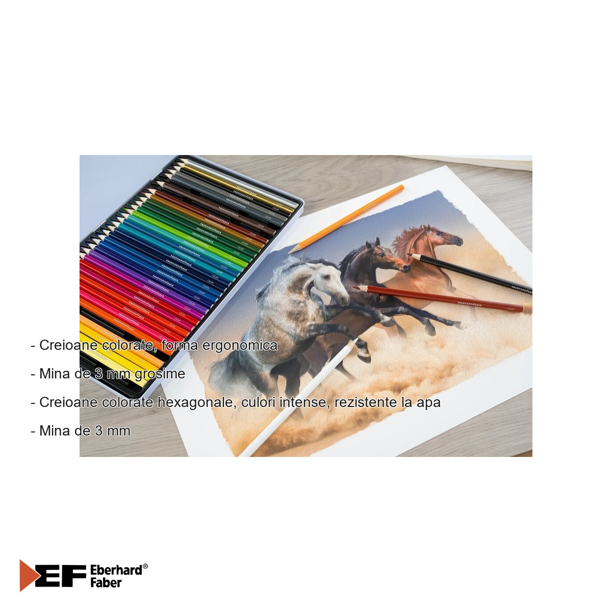 Set 36 creioane colorate Eberhard Faber, mina 3 mm, forma hexagonala, cutie metalica, pentru scoala si desen artistic [2]