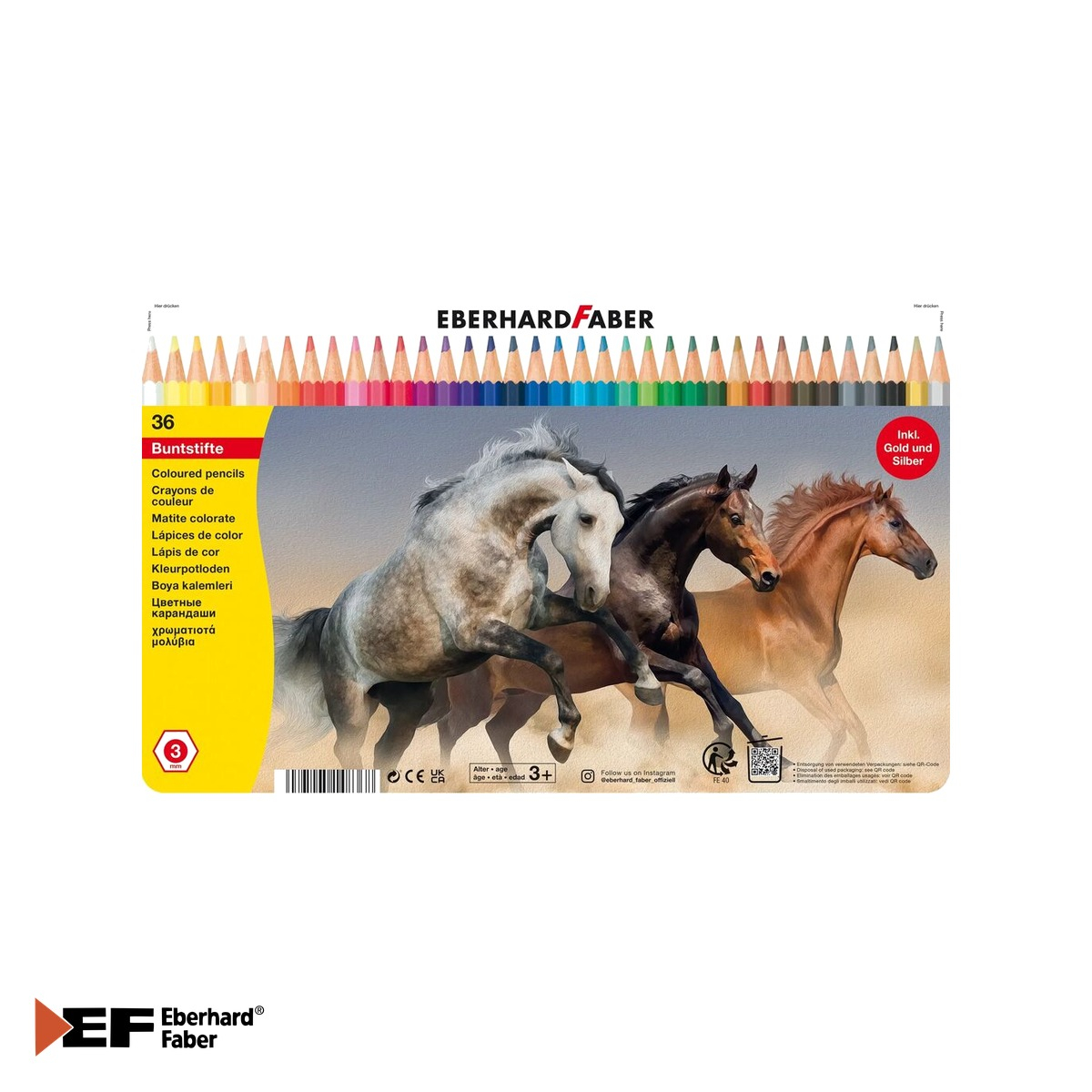Set 36 creioane colorate Eberhard Faber, mina 3 mm, forma hexagonala, cutie metalica, pentru scoala si desen artistic [1]