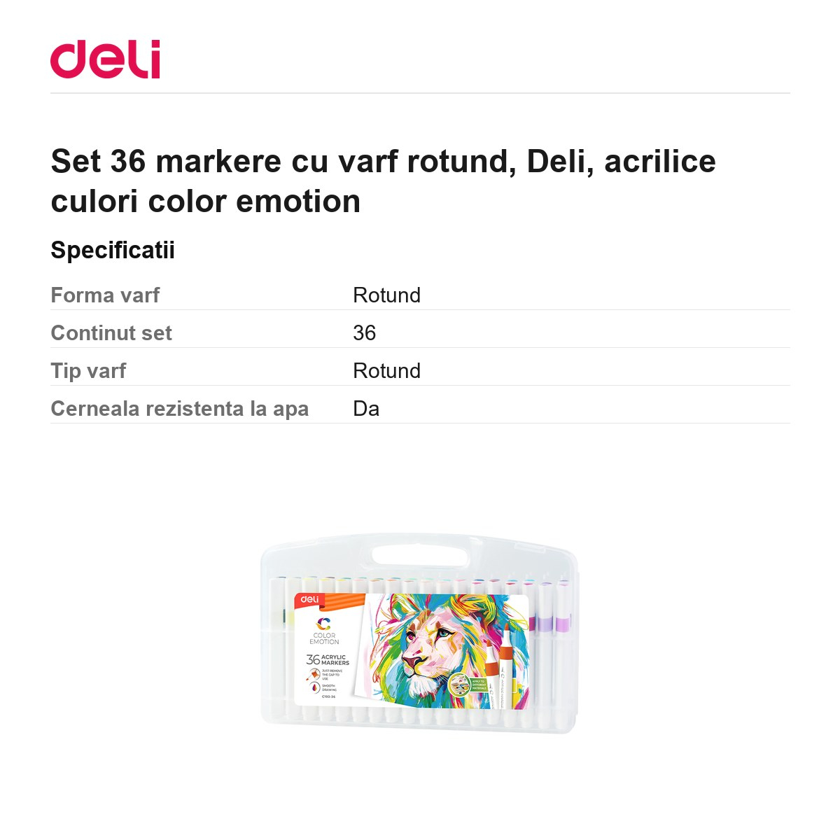 Set 36 markere cu varf rotund, Deli, acrilice culori color emotion [3]