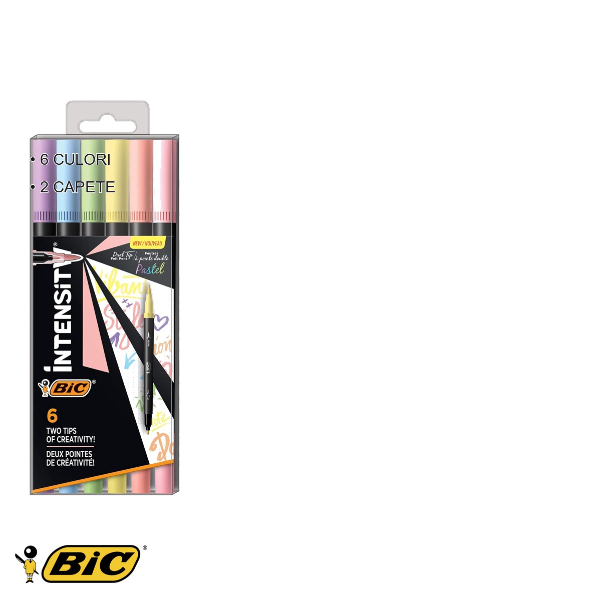 Set 6 carioci Bic Intensity Pastel, varf dublu pensula si fin, culori pastel pentru colorat si desen [3]