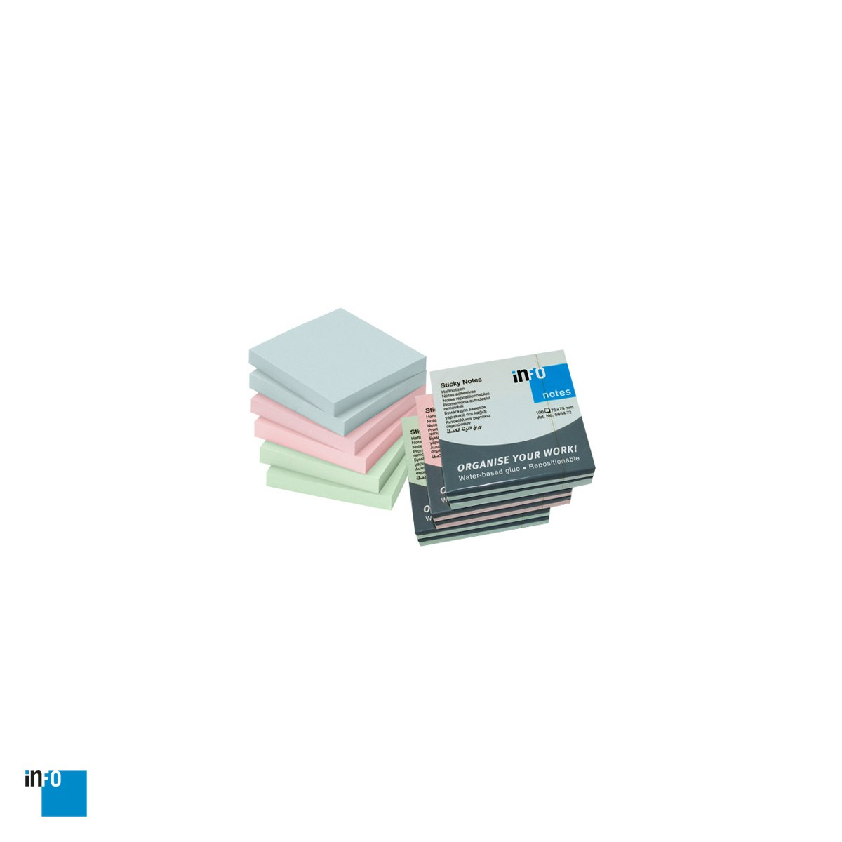 Set 6 notesuri adezive inFO, 75x75 mm, 100 file, pastel asortat, multicolor [4]