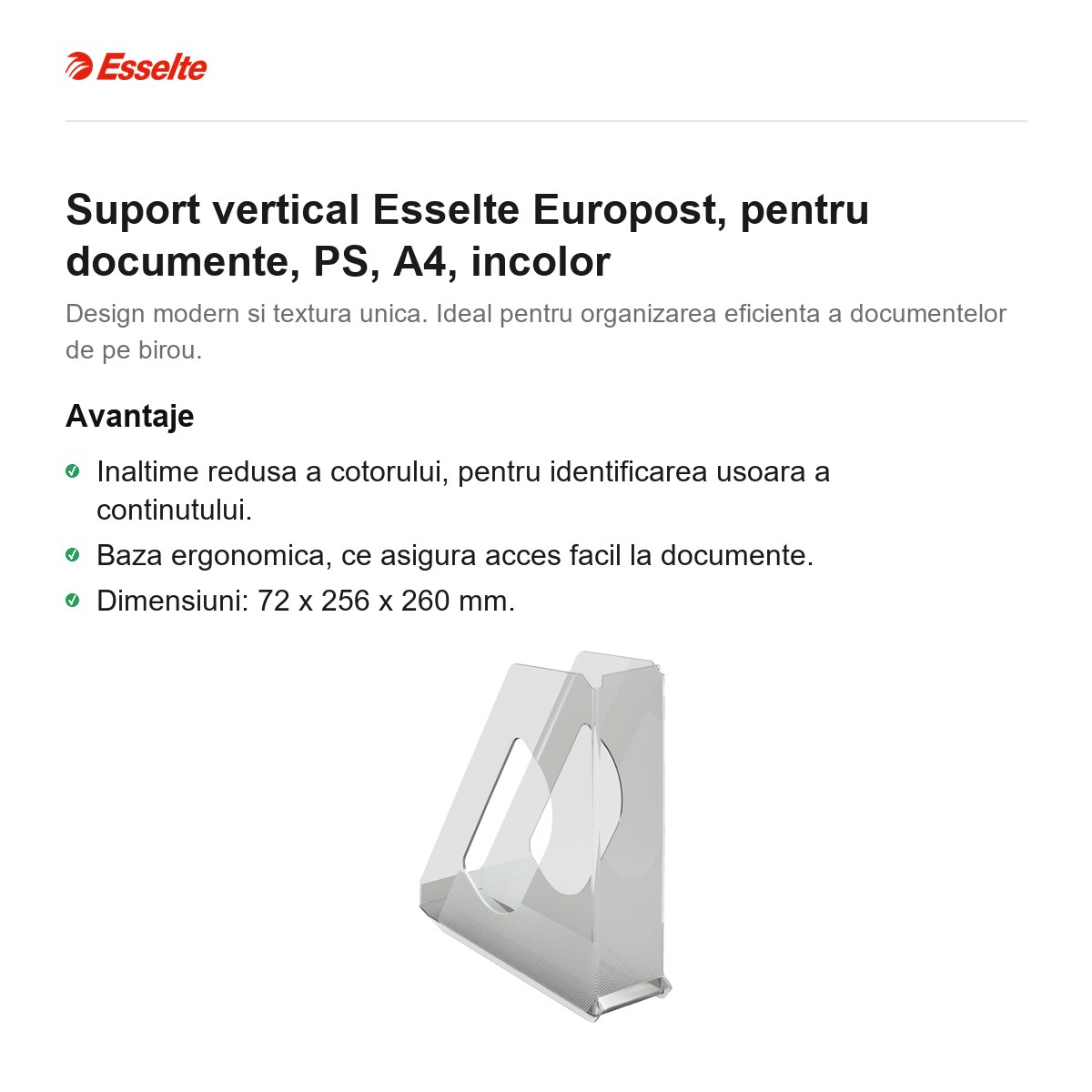 Suport vertical Esselte Europost, pentru documente, PS, A4, incolor [2]
