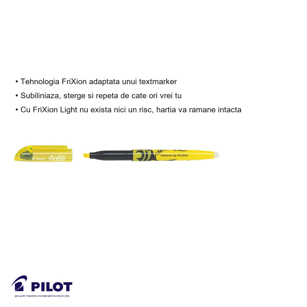 Textmarker galben Pilot FriXion Light, cerneala termo-sensibila stergibila, ideal pentru subliniere si marcare [5]