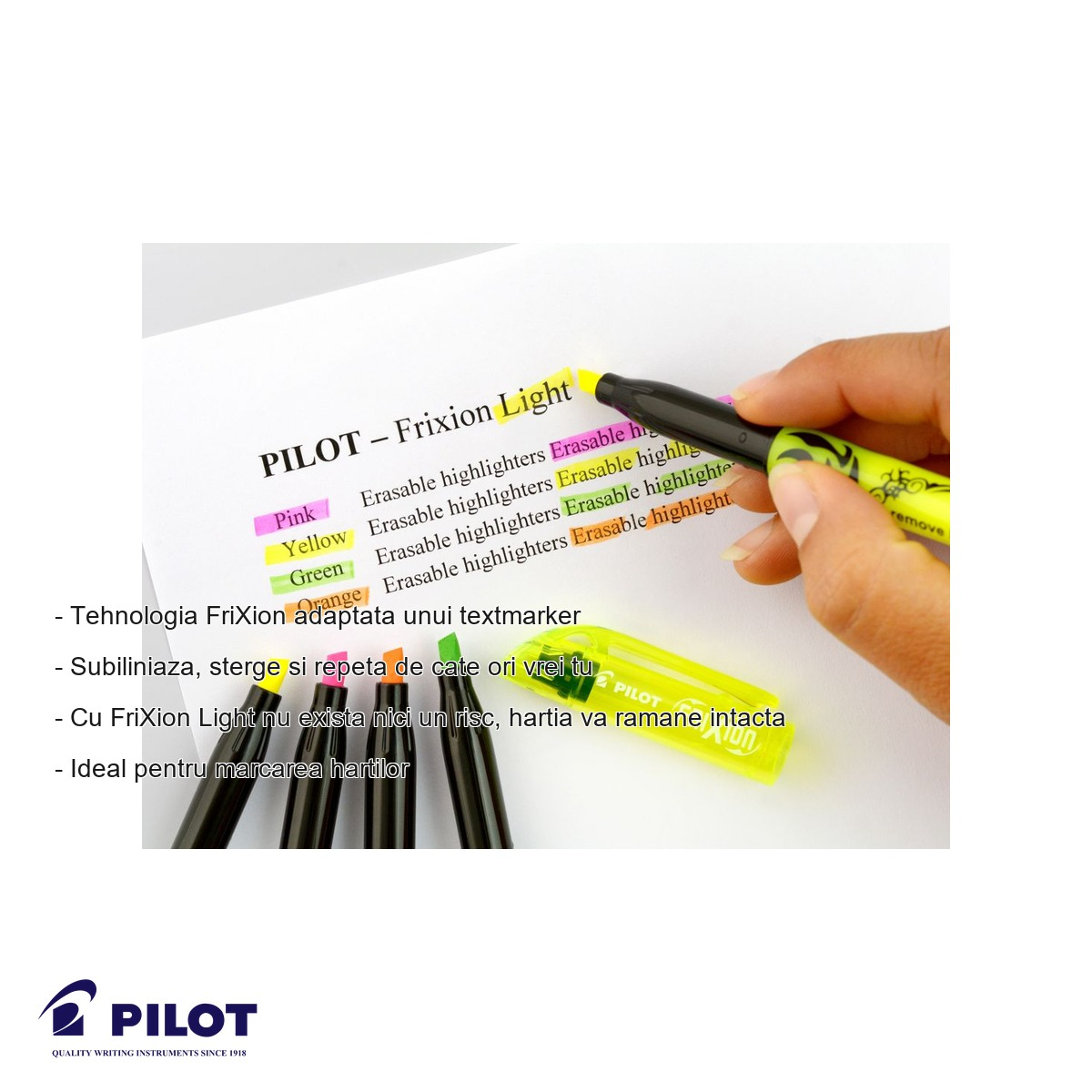 Textmarker galben Pilot FriXion Light, cerneala termo-sensibila stergibila, ideal pentru subliniere si marcare [4]