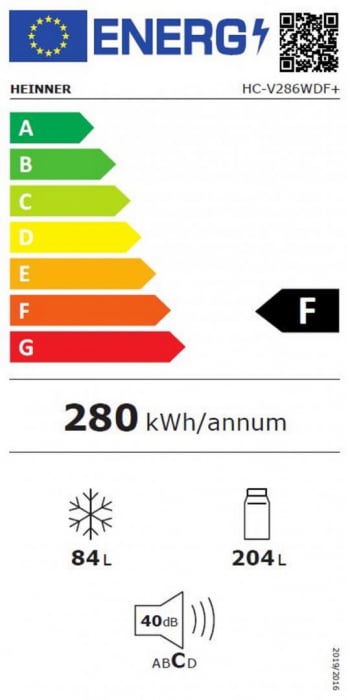 Combina frigorifica Heinner HC-V286WDF+, 286 l, Clasa F, Dozator apa, Less Frost, H 180 cm, Alb [3]