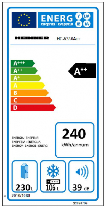 Combina frigorifica Heinner HC-V336A++, 336 l, Clasa A++, H 186 cm, Tehnologie Less Frost, Control mecanic cu termostat ajustabil, Alb [6]