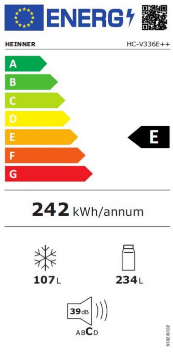 Combina frigorifica Heinner HC-V336E++, 336 l, Clasa E, Tehnologie less frost, Iluminare LED, Control mecanic cu termostat ajustabil, H 186 cm, Alb [7]