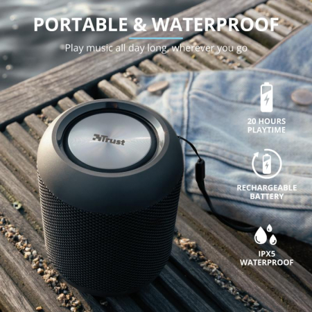 Boxa Portabila Trust Rokko, Bluetooth, Waterproof, Microfon, 5 W (Negru) [7]