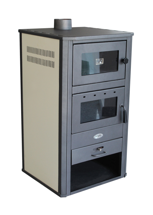 Termoșemineu pe lemne, brichete și cărbune Fornello MILANO E Ivory 24 kW, cu cuptor și manta de apă, 580 × 560 × 1060 mm [2]