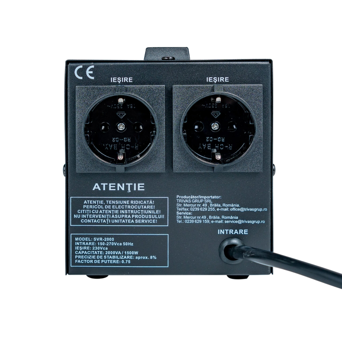 Stabilizator monofazic de tensiune Conter SVR-2000 V2, 2000 VA / 1500 W, cu releu, 230V [5]
