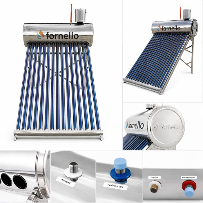 Panou solar nepresurizat Fornello pentru apă caldă, rezervor inox 122 Litri, 15 tuburi vidate, vas flotor 5 Litri [6]