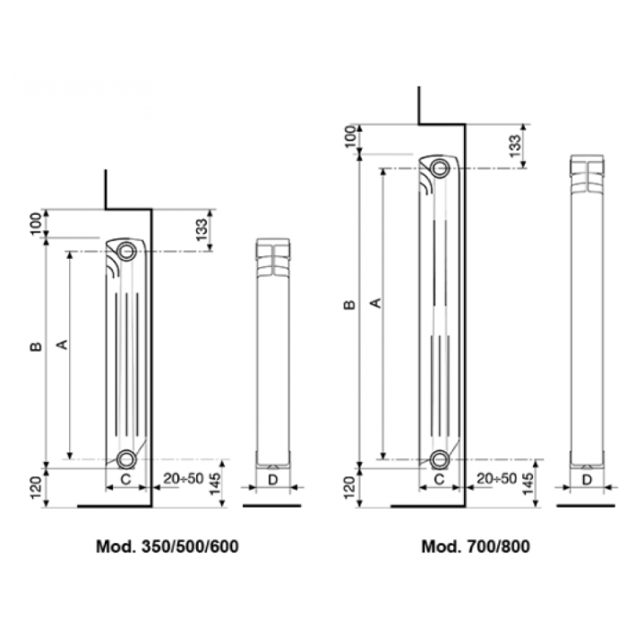 Calorifer aluminiu Fondital Exclusivo 600, 10 elementi, înălțime 600 mm [3]