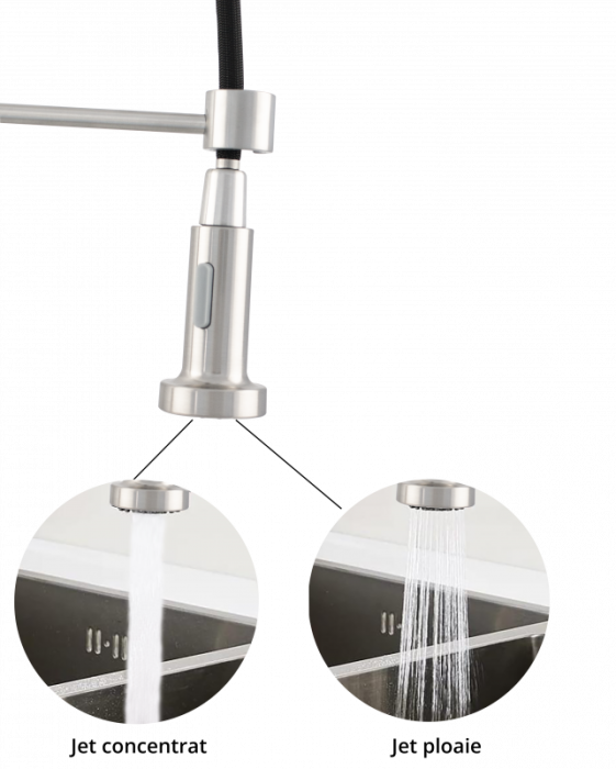 Baterie bucatarie Ermetiq din inox SUS304 cu pipa arc si dus extractibil [4]