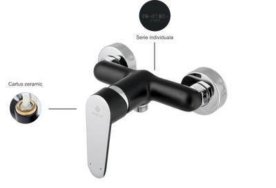 Baterie dus Ermetiq monocomanda, finisaj negru si crom, set complet de dus inclus [2]