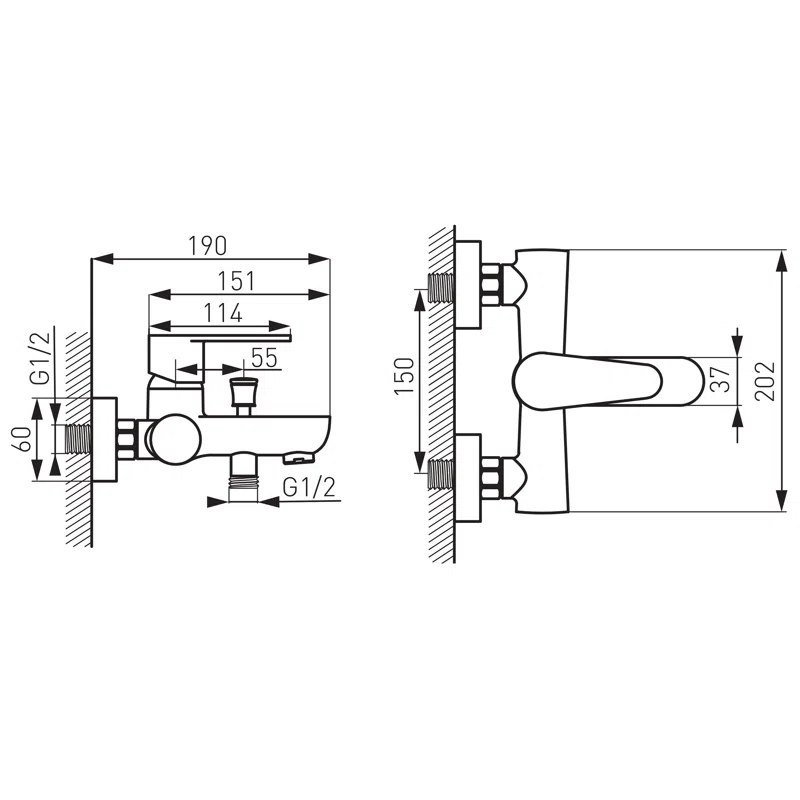 Baterie perete cada dus Algeo negru crom fara accesorii monocomanda [2]