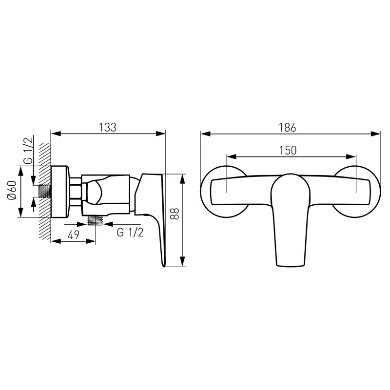 Baterie perete dus Tiga VerdeLine crom fara accesorii Ferro [2]